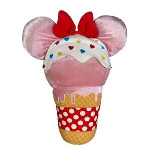 Disney‎ Parks Minnie Mouse Ice Cream Cone Plush 18” Pink Hearts Valentine’s Day
